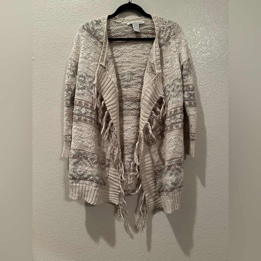American Rag Women's Cream and Gray glitter knit Cardigan Sweater Sz S